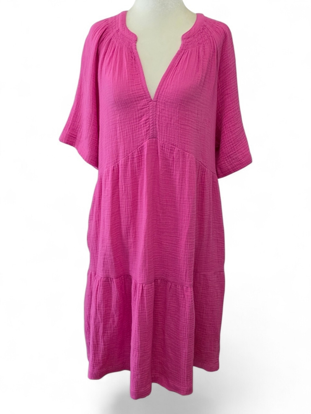 Gap Gauze Tiered Hot Pink V-Neck Midi Dress